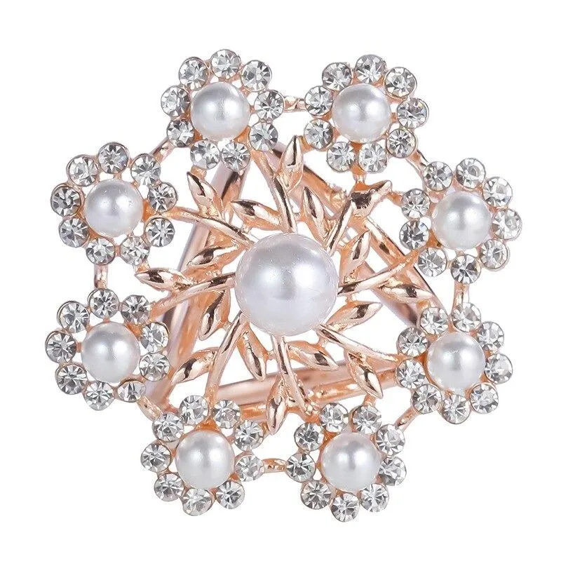 Vibrant Rhinestone and Pearl Scarf Buckle Ring