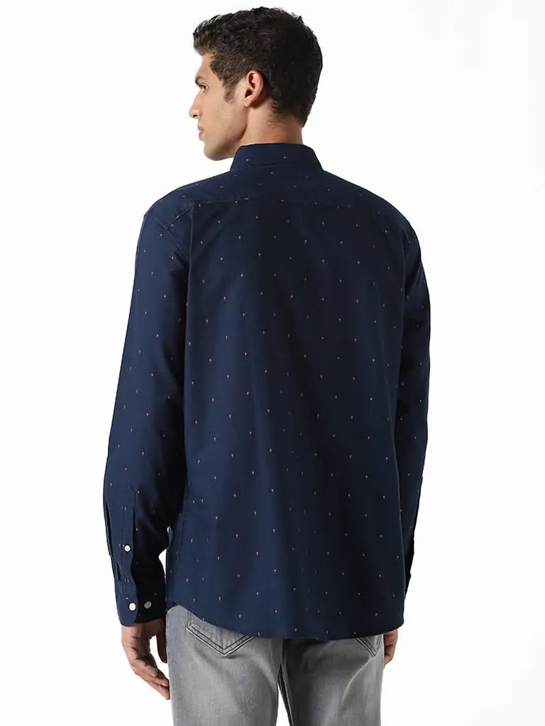 WES Casuals Printed Navy Blue Relaxed-Fit Shirt