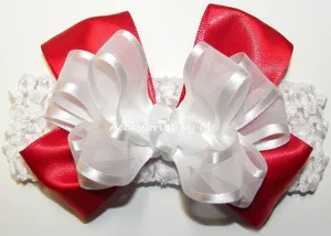 White Red Organza Satin Bow Headband