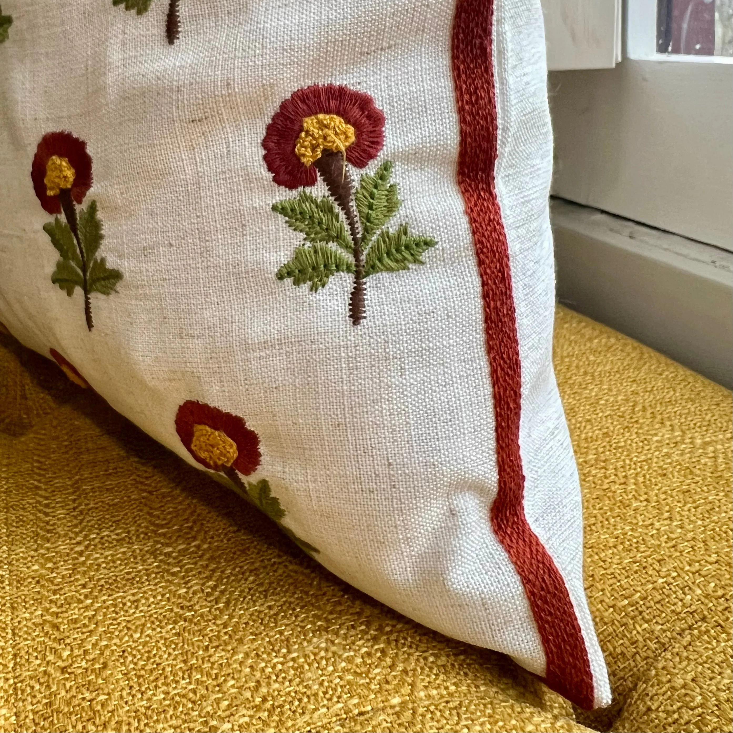 Wild Poppy Embroidered Pillow Cover