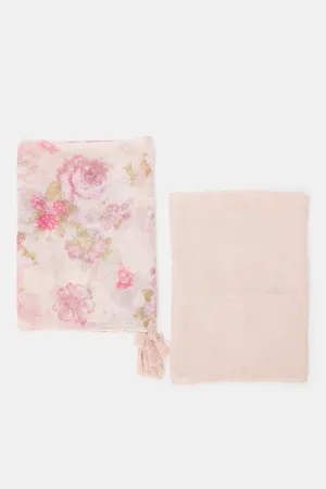 Women Assorted Plain And Printed Scarf Set (Pack Of 2)