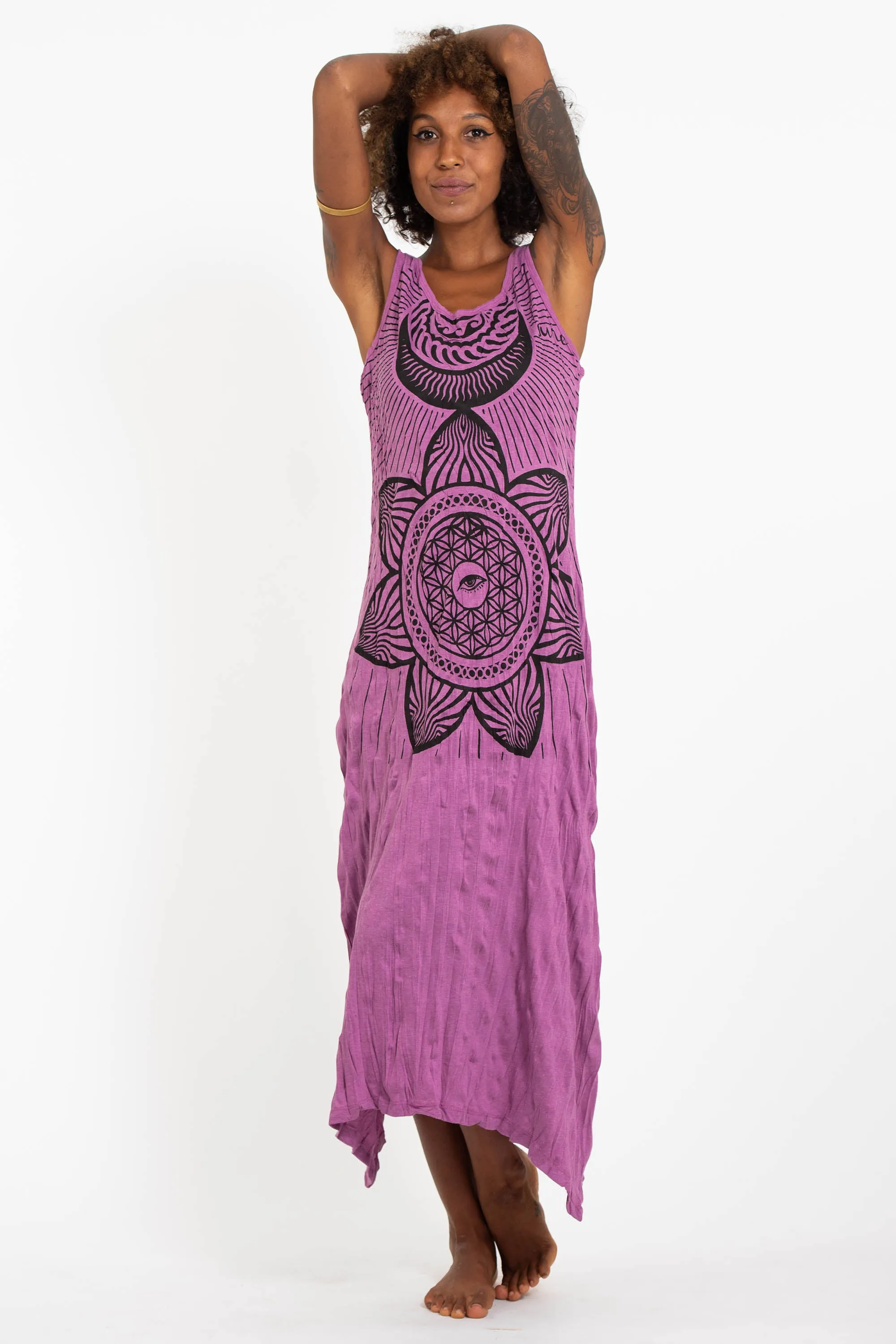 Womens Sacred Geometry Mandala Long Tank Dress in Pink