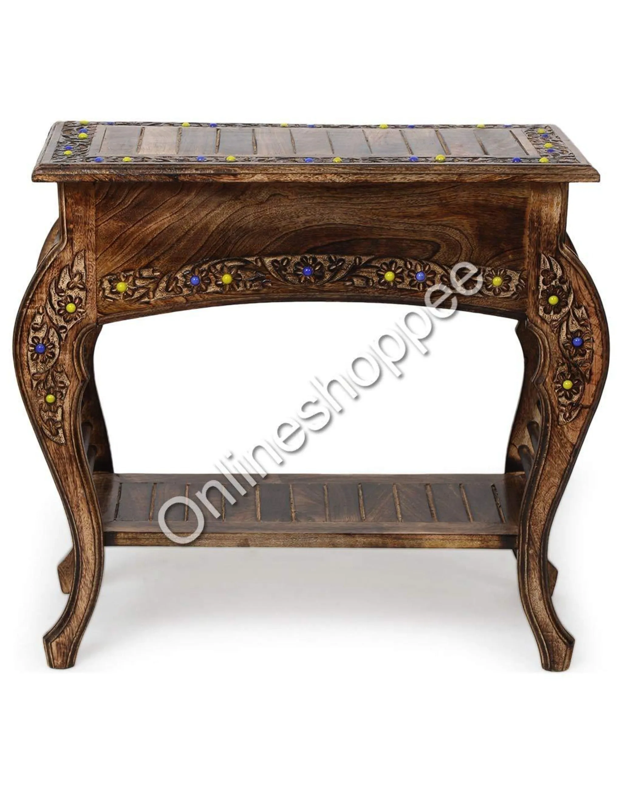 Wooden Mensa End Table with Hand Carving Design