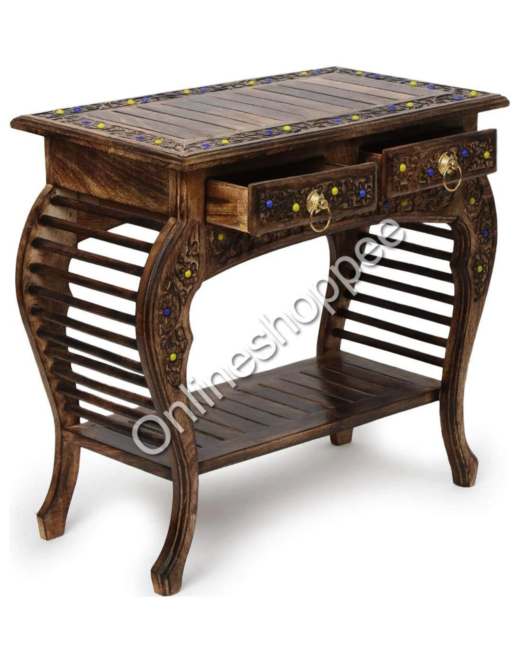 Wooden Mensa End Table with Hand Carving Design