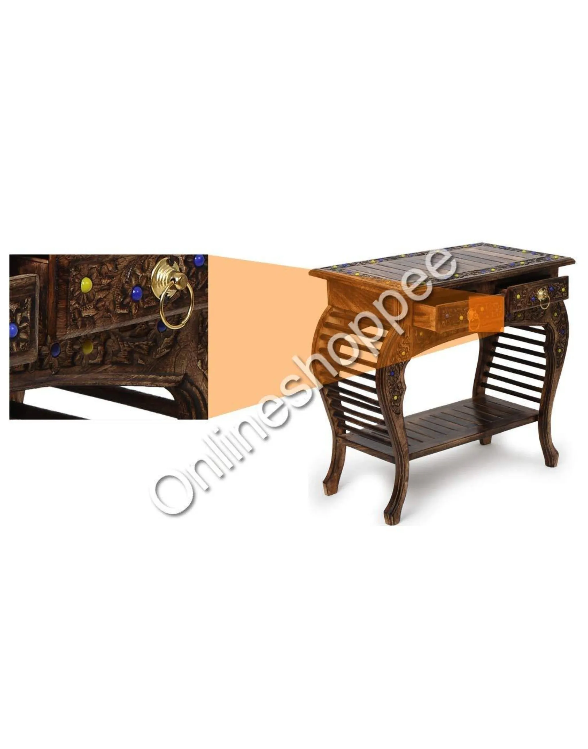 Wooden Mensa End Table with Hand Carving Design