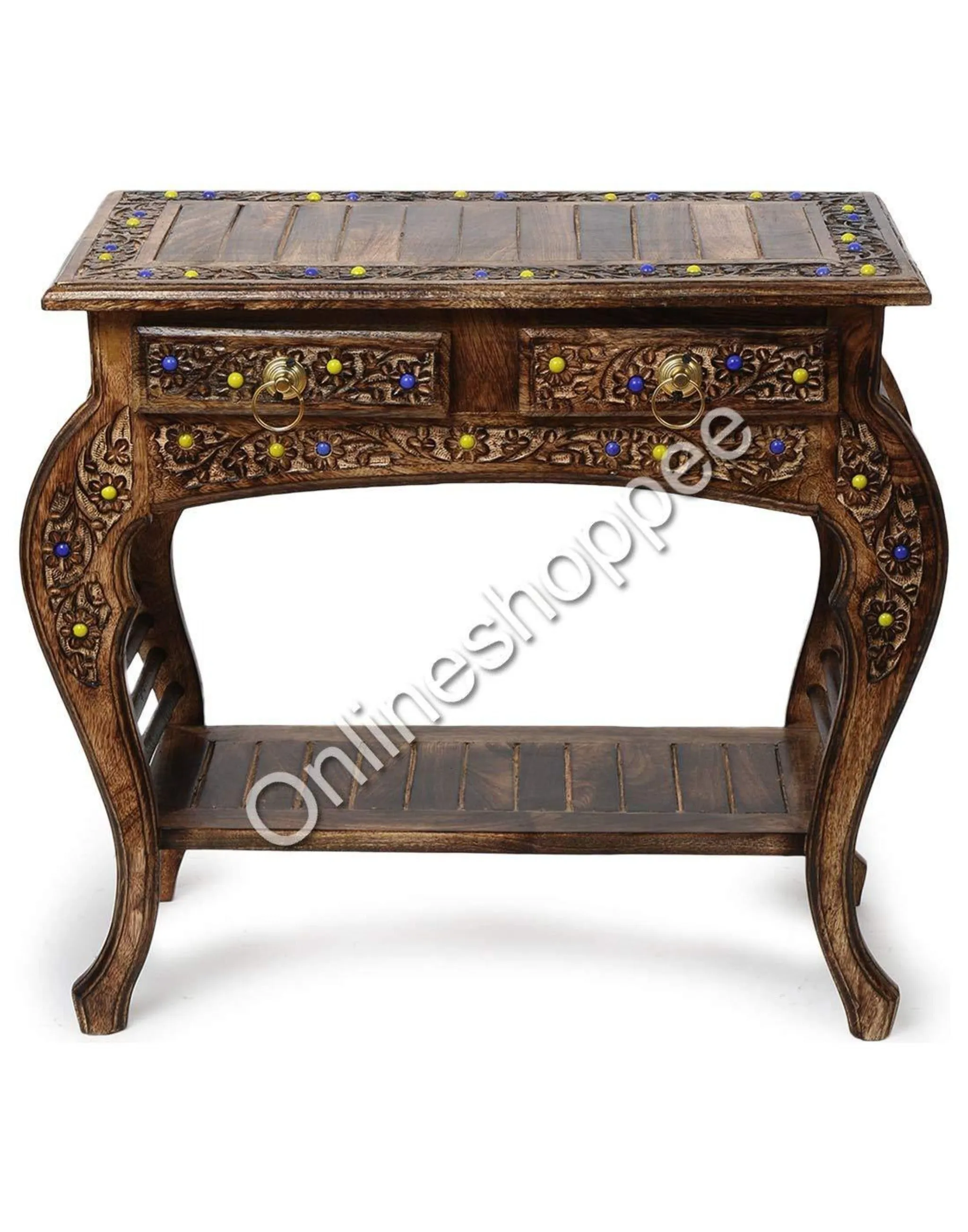 Wooden Mensa End Table with Hand Carving Design