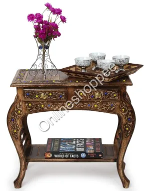 Wooden Mensa End Table with Hand Carving Design