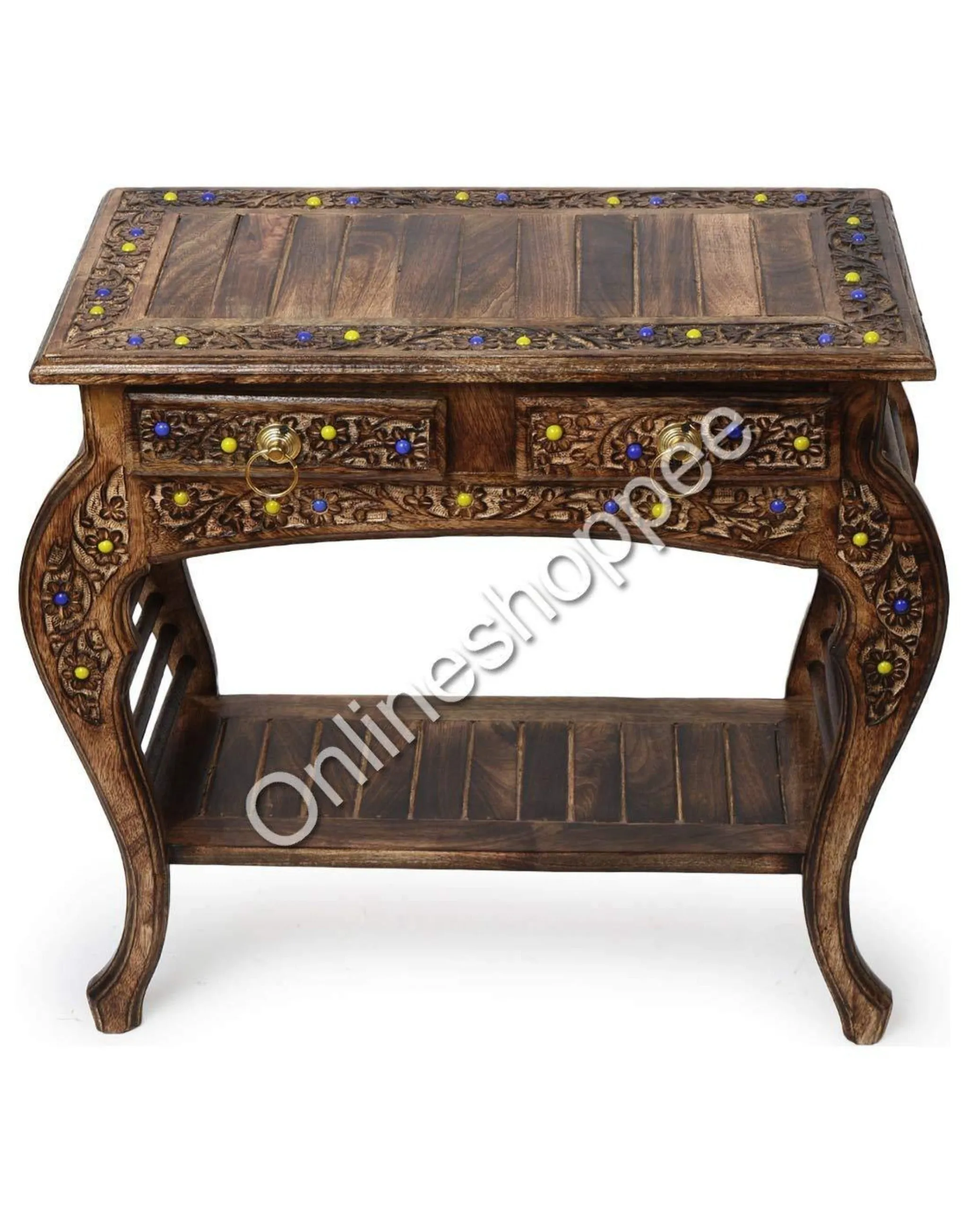 Wooden Mensa End Table with Hand Carving Design