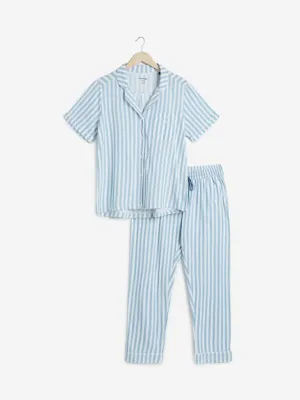 Wunderlove Light Blue Sleep Shirt And Pyjamas