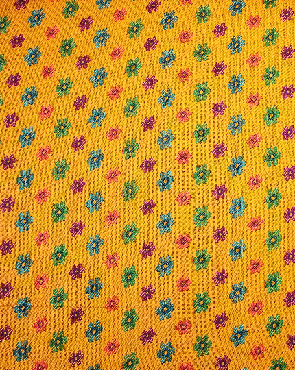 Yellow And Multicolor Floral Design Acrylic Woolen Fabric