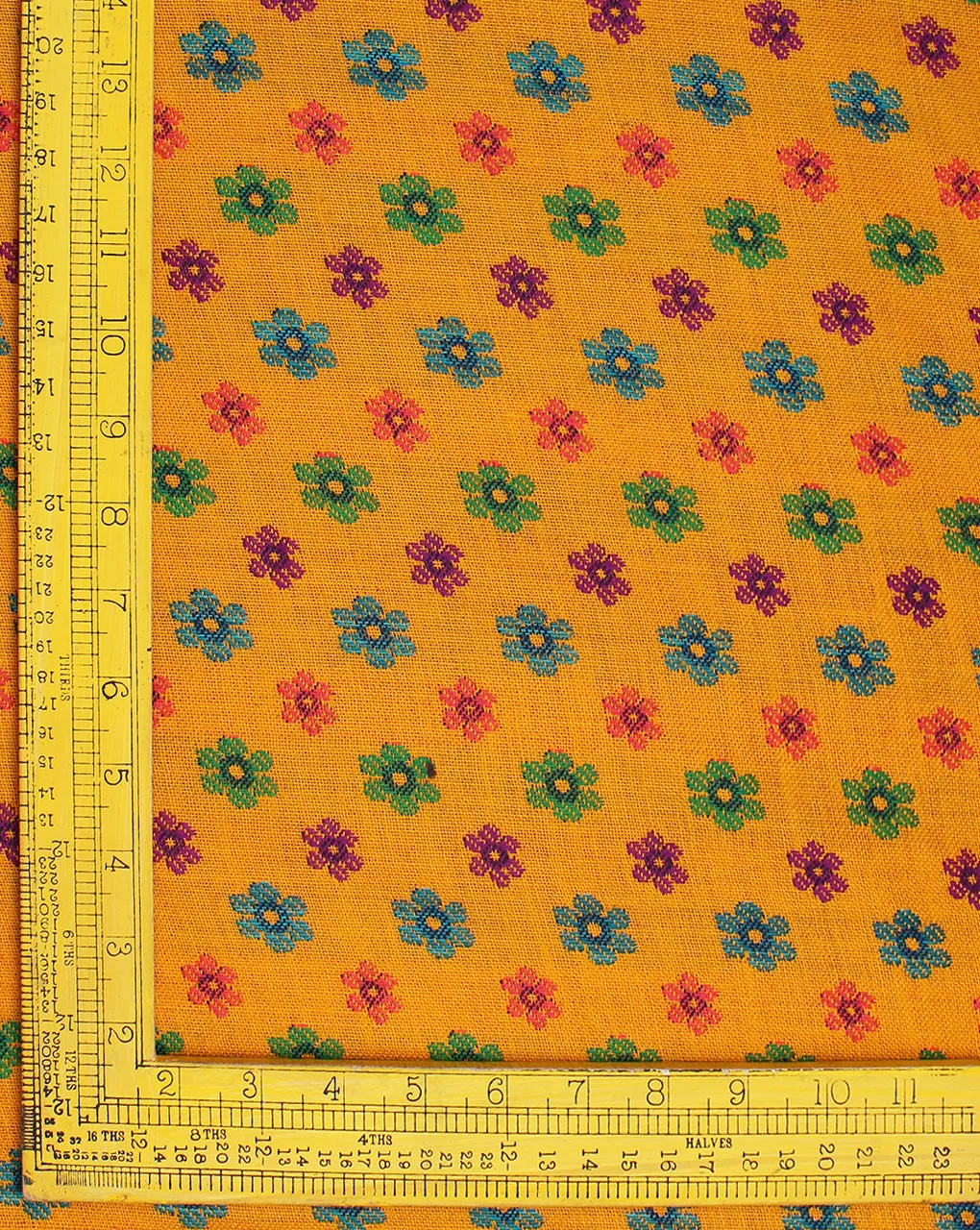 Yellow And Multicolor Floral Design Acrylic Woolen Fabric