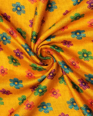 Yellow And Multicolor Floral Design Acrylic Woolen Fabric